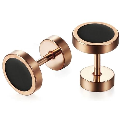 Mendes Herren Ohrringe Edelstahl Barbell Rose Schwarz von Mendes