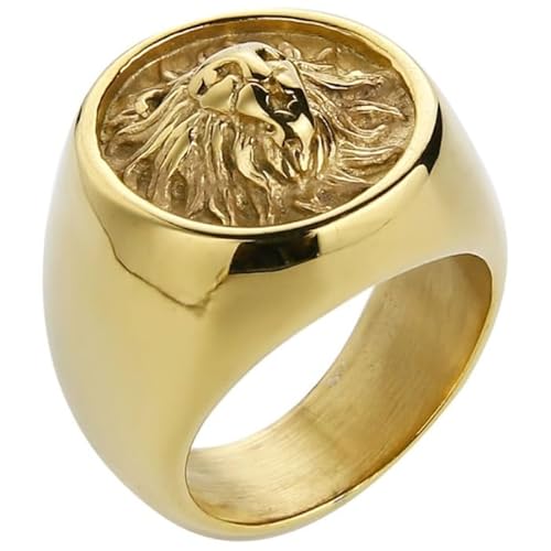 Mendes Herrenring Löwe Edelstahl Goldfarben-17mm von Mendes