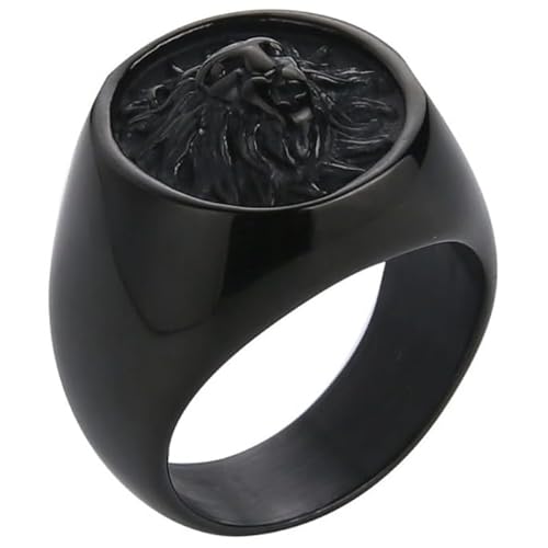 Mendes Herrenring Löwe Edelstahl Schwarz-17mm von Mendes