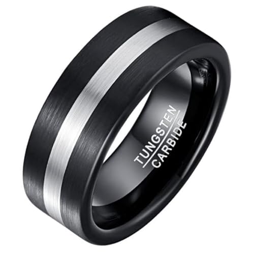Mendes Herrenring gebürstet Wolframcarbid Schwarz Silber-18mm von Mendes