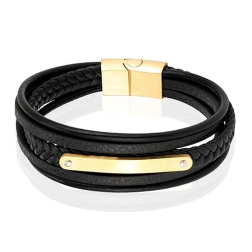 Mendes Lederarmband für Männer - Gold, mit Gravurplatte und Edelstahlverschluss-19cm von Mendes