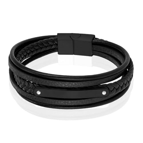Mendes Lederarmband für Männer - Schwarz, mit Gravurplatte und Edelstahlverschluss-19cm von Mendes