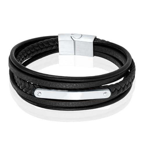 Mendes Lederarmband für Männer - Silber, mit Gravurplatte und Edelstahl Verschluss-19cm von Mendes