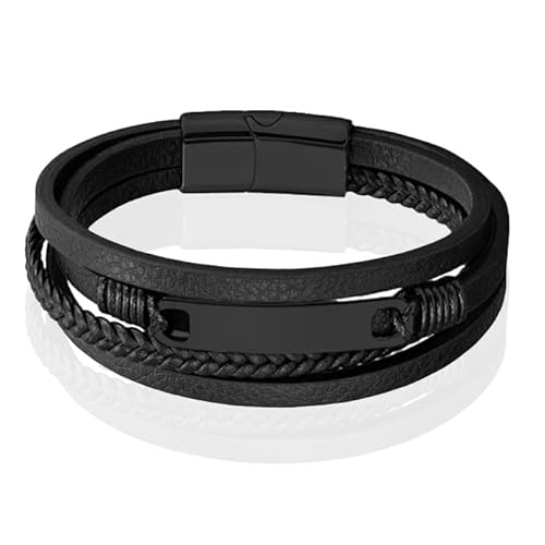Mendes Mehrschichtiges Lederarmband für Herren mit schwarzer Beschichtung-23cm von Mendes