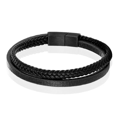 Mendes Minimalistisches Herren Armband aus Leder - 2 Stränge, Schwarz-19cm von Mendes