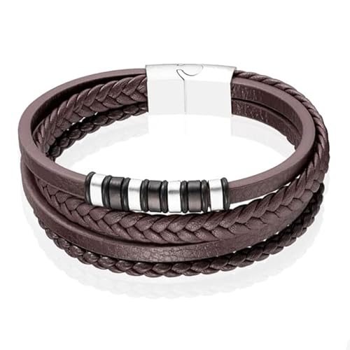 Mendes Schmuck Edelstahl und Echtes Leder Herren Armband in Braun-21cm von Mendes