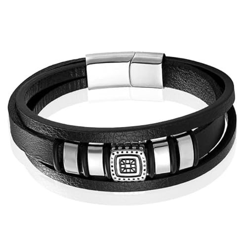 Mendes Schmuck Ethnische Herren Armband aus schwarzem Leder mit Silber-Anhänger-21cm von Mendes