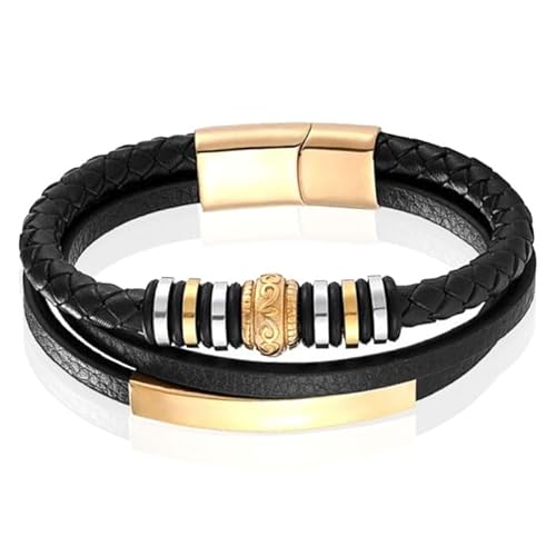 Mendes Schmuck Herren Armband - Schwarzes Leder mit Charms und Goldverschluss-23cm von Mendes