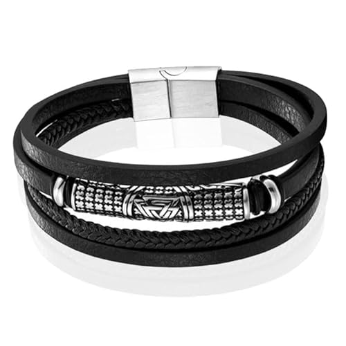 Mendes Schmuck Herren Armband - Stilvolles schwarzes Leder mit Silber-Akzenten-21cm von Mendes