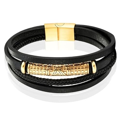 Mendes Schmuck Herren Armband - Stylisches schwarzes Leder mit Gold-Akzente-21cm von Mendes