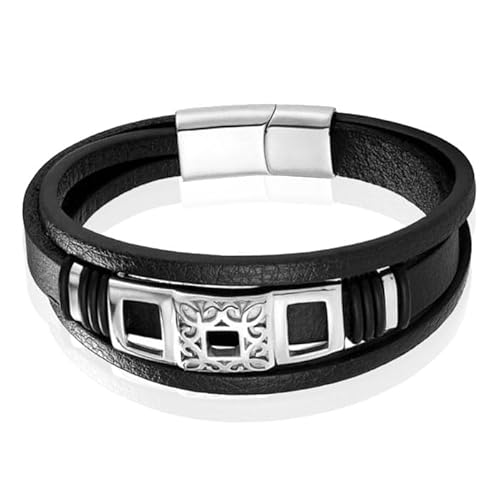 Mendes Schmuck Luxus Herren Armband aus schwarzem Leder mit Silber-Elemente-23cm von Mendes