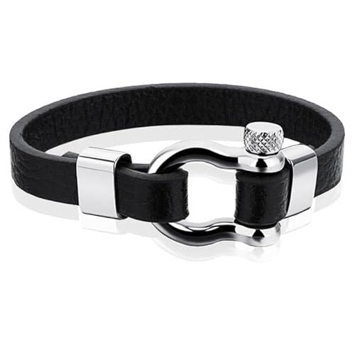 Nautische Herren Armband Edelstahl Anker Leder Schwarz von Mendes