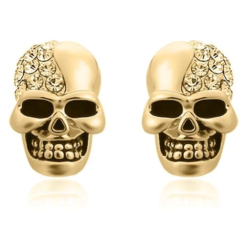 Schädel Stud Ohrringe Edelstahl Kristall Gold von Mendes