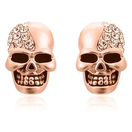 Schädel Stud Ohrringe Edelstahl Kristall Roségold von Mendes