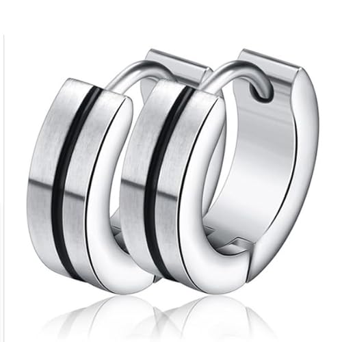 Schmale Stahl Herren Ohrringe Schwarzer Streifen von Mendes