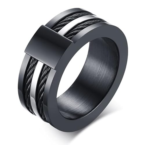 Schwarz Titan Ring mit Stahlseil-19mm von Mendes
