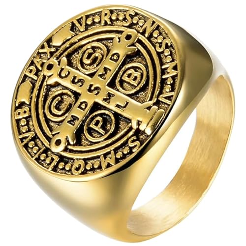 Siegelring Herren Edelstahl Heilige Medaille Kreuz-21mm von Mendes
