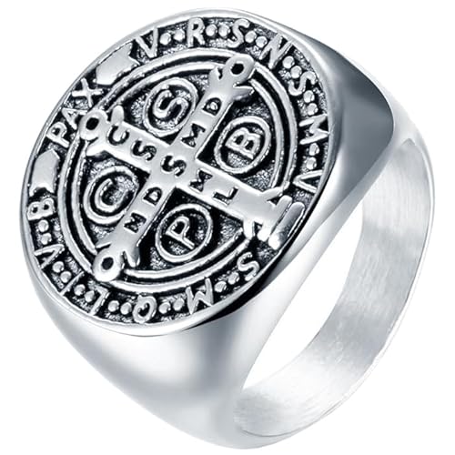 Siegelring Herren Edelstahl Silber Heilige Medaille Kreuz-19mm von Mendes