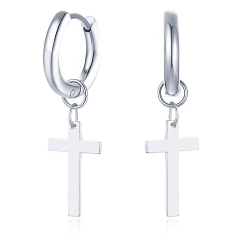Stahl Herren Ohrringe Ohrringe Silber mit einem Kreuz von Mendes