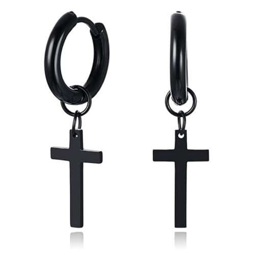 Stahl Herren Ohrringe Ohrringe schwarz mit einem Kreuz von Mendes