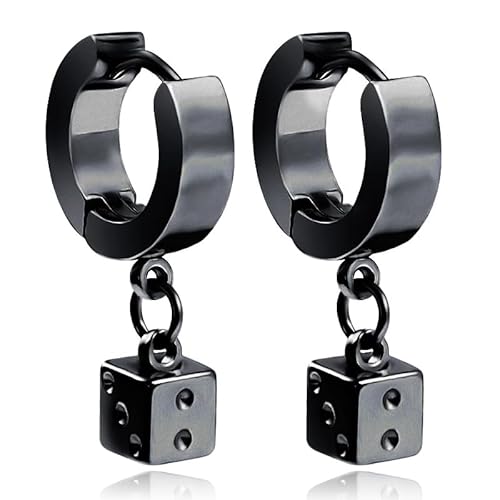 Stahl Ohrringe Männer schwarz mit einem Würfel von Mendes