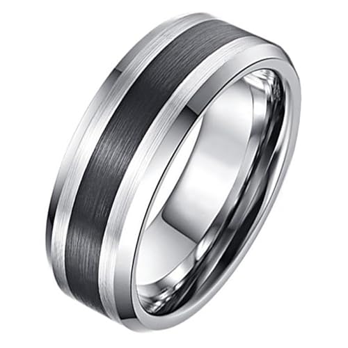 Wolfram Herren Ring Gebürstet Schwarz Streifen 8mm-19mm von Mendes