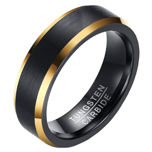 Wolfram Herren Ring Matt Schwarz mit Gold 6mm-20mm von Mendes