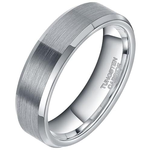 Wolfram Herren Ring Matt Silber 6mm-17mm von Mendes