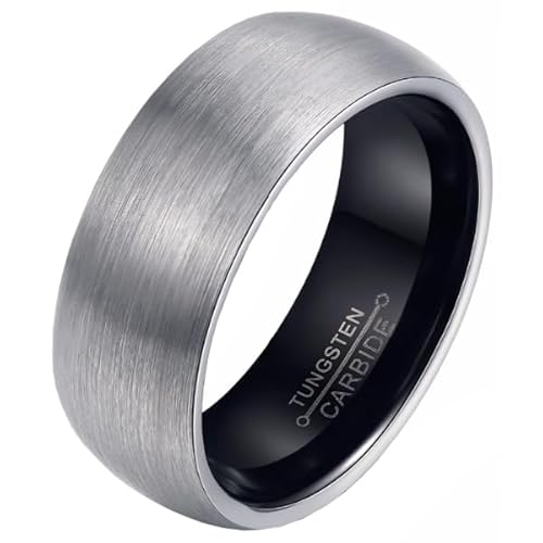 Wolfram Herren Ring Silber mit Schwarz 8mm-19mm von Mendes