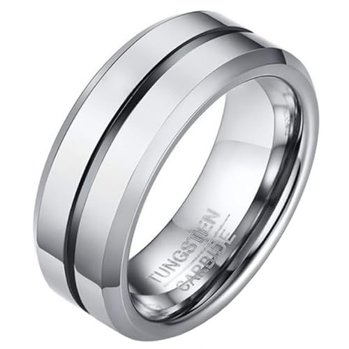 Wolfram Herren Ring Silber mit Schwarz Streifen-20mm von Mendes