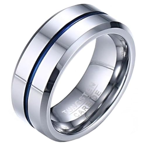 Wolfram Herren Ring Silber mit blauem Streifen-18mm von Mendes