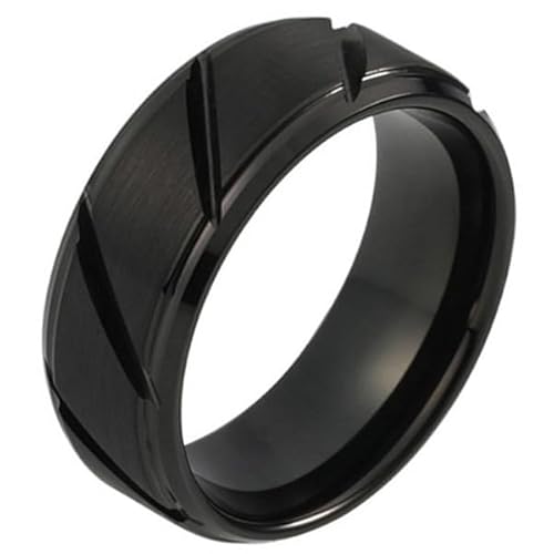 Wolfram Herren Ring diagonale Rillen Schwarz 8mm-18mm von Mendes