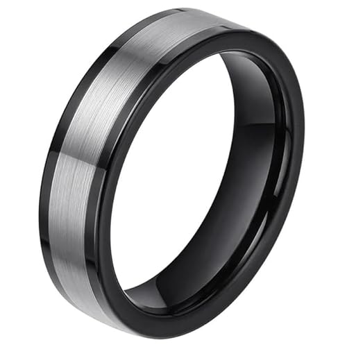 Wolfram Herren Ring schmal Modell Schwarz Silber 6mm-20mm von Mendes