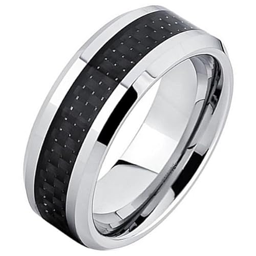 Wolfram Ring Faser Silber Schwarz 8mm-18mm von Mendes