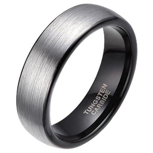 Wolfram Ring gebürstet Silber mit Schwarz 6mm-21.5mm von Mendes
