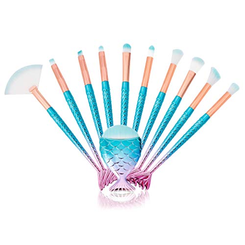 Make-up Pinselsets 3D Meerjungfrau Makeup Pinsel Professionelle Kosmetik Schminkpinsel für Foundation, Pudercreme, Rouge, Lidschatten, Augenbrauen, Eyeliner, 11 Stück von MengH-SHOP
