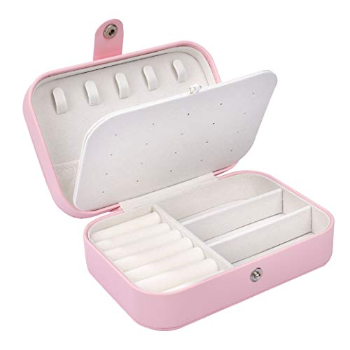MengH-SHOP Schmuckkästchen Reise Tragbar Schmuck Aufbewahrungsbox Klein PU-Leder Schmuckbox Damen Schmuckkiste Multifunktional Schmuckschatulle für Ringe Ohrringe Halsketten Uhren (Rosa) von MengH-SHOP