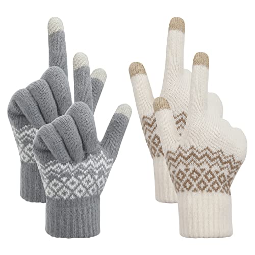 MengH-SHOP Touchscreen Handschuhe Damen Winterhandschuhe Frauen Fäustlinge Baumwollhandschuhe Winter Warm Damenhandschuhe 2 Paare (Weiß und Grau) von MengH-SHOP