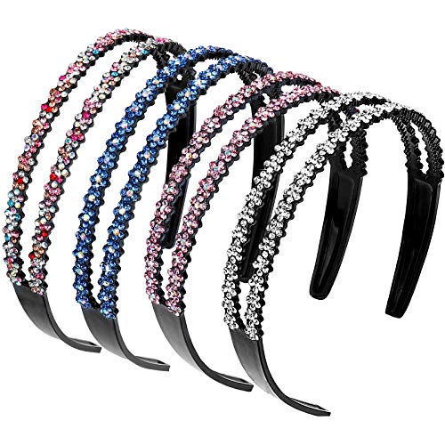 Strass Haarband Doppel Kristall Seite Modische Haarreife Hart Rutschfeste Zinken Stirnband Haarschmuck für Damen Mädchen 4 Stück (Gemischte Farben) von MengH-SHOP