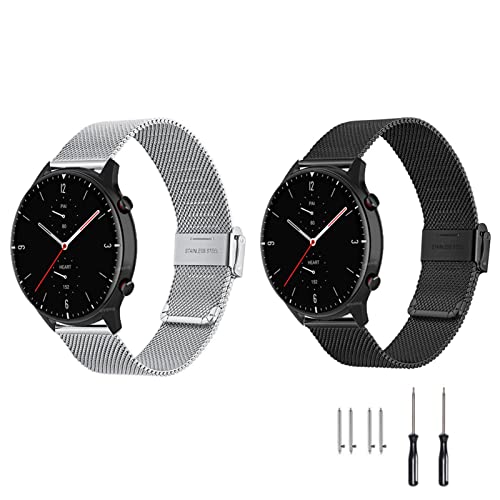 2 Stück Metallarmband kompatibel mit Huawei Watch GT3 42mm Edelstahl Mesh Gewebte Uhrenarmband für Huawei Watch GT3 42mm Metall Ersatzband Edelstahl Armband (E) von DESGNT
