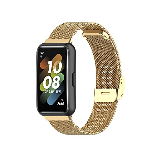 Menglo Metallarmband kompatibel mit Huawei Band 7 Edelstahl Mesh Gewebte Uhrenarmband für Huawei Band 7 Metall Ersatzband Edelstahl Armband (Gold,Band 7) von DESGNT
