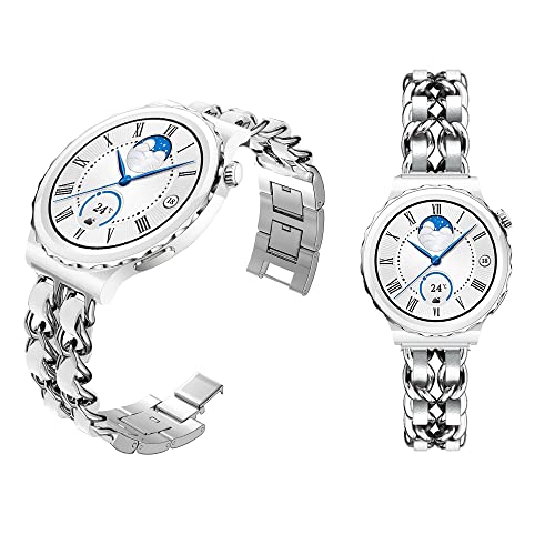 Metallarmband kompatibel mit Huawei Watch GT3 Pro 43mm Edelstahl + Leder Uhrenarmband für Huawei Watch GT 3 Pro 43mm Metall Ersatzband Edelstahl Armband (Silber Weiss,20mm) von DESGNT