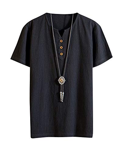 Herren Retro V-Ausschnitt T-Shirt Kurze Ärmel Freizeit Volltonfarbe Schwarz 4XL Herren Retro V-Ausschnitt T-Shirt Kurze Ärmel Freizeit Volltonfarbe Schwarz 4XL von Mengmiao