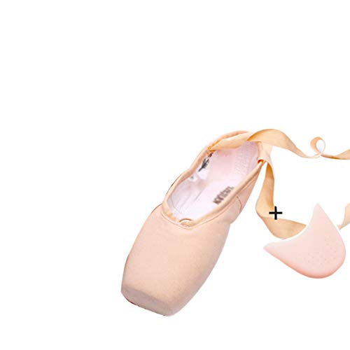 Mengmiao Ballettschuhe Spitzenschuhe Kinder Damen Gymnastikschuhe Ballettschläppchen Tanzschuhe mit Aufgenähten Bändern (Pink#4, Größe 37) von Mengmiao
