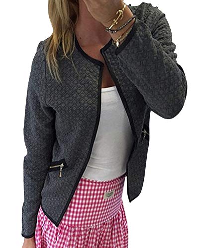 Mengmiao Damen Kurze Offene Blazer Slim Fit Jacke Mantel Rauchfarben 4XL von Mengmiao