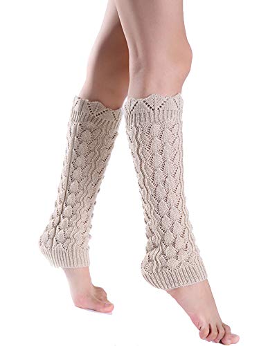 Mengmiao Damen Winter Beinwärmer Stulpen Häkelarbeit Verdicken Beige von Mengmiao