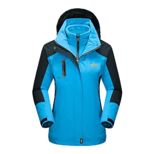 Mengmiao Draussen Wandern Berg Jacke 3 in 1 Herren Damen Winddicht Wasserdicht Jacke Winterjacke Warm Halten Mantel 2Pcs (See Blau(Damen), Asia 5XL) von Mengmiao
