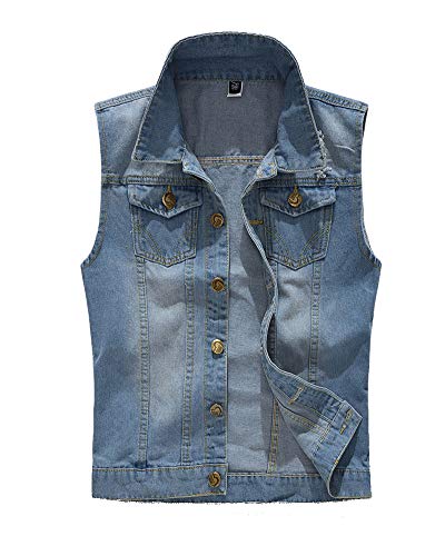 Mengmiao Herren Jeans Weste Beiläufige Denim Ärmellose Jeansweste Blau 2XL von Mengmiao