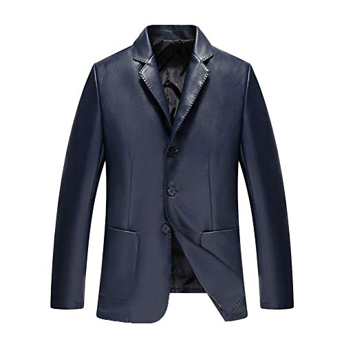 Mengmiao Herren Revers Jacke Knopf Lange Ärmel Motorradjacke PU Kunstlederjacke Mantel Dunkelblau 60 von Mengmiao