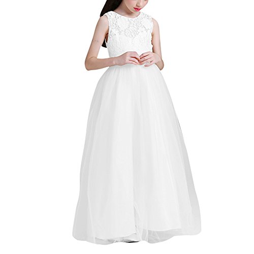 Mengmiao Kind Mädchen Abendkleid Ärmellose Gaze Prinzessin Hochzeit Brautjungfer Geburtstag Party Weiß 170 von Mengmiao